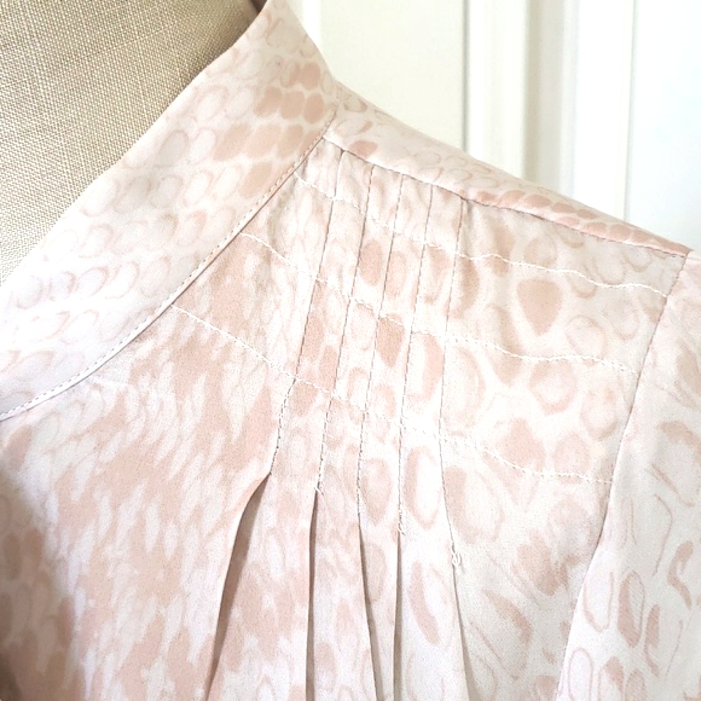 PARKER Silk Long Sleeve Dress • Blush Pink Cream Snake Print • Pussybow • Medium - Picture 10 of 16